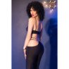 CHILIROSE - CR 4851 CONJUNTO DE TOP Y LEGGINGS NEGROS CON ACCESORIOS DORADOS S