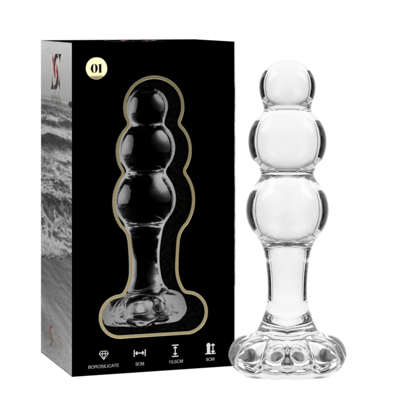 NEBULA SERIES BY IBIZA - MODELO 1 TAPÓN ANAL DE VIDRIO DE BOROSILICATO TRANSPARENTE 10,5 CM -O- 3 CM