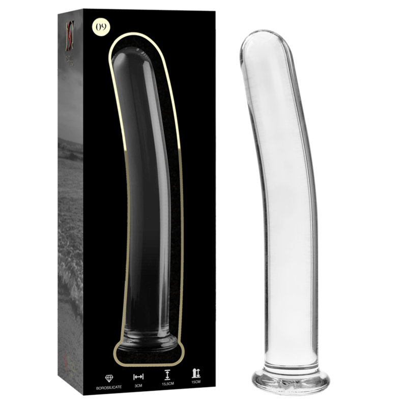SERIE NEBULA DE IBIZA - MODELO 9 DILDO DE VIDRIO DE BOROSILICATO TRANSPARENTE 15,5 CM -O- 2,5 CM