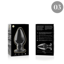 NEBULA SERIES BY IBIZA - MODELO 3 TAPÓN ANAL DE VIDRIO DE BOROSILICATO TRANSPARENTE 11 CM -O- 5 CM