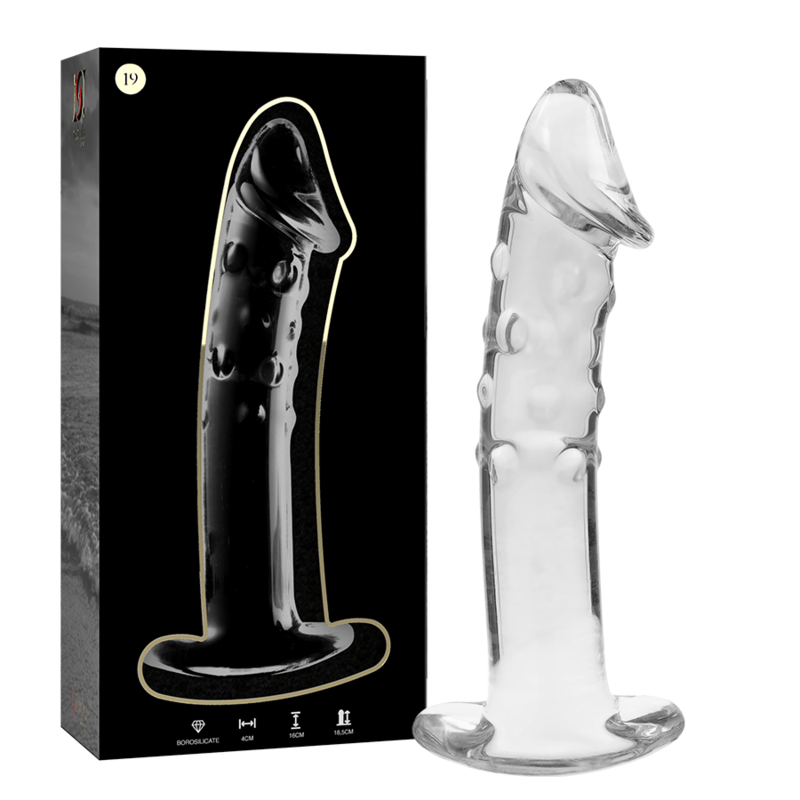 SERIE NEBULA DE IBIZA - MODELO 19 DILDO DE VIDRIO DE BOROSILICATO TRANSPARENTE 18,5 CM -O- 4 CM