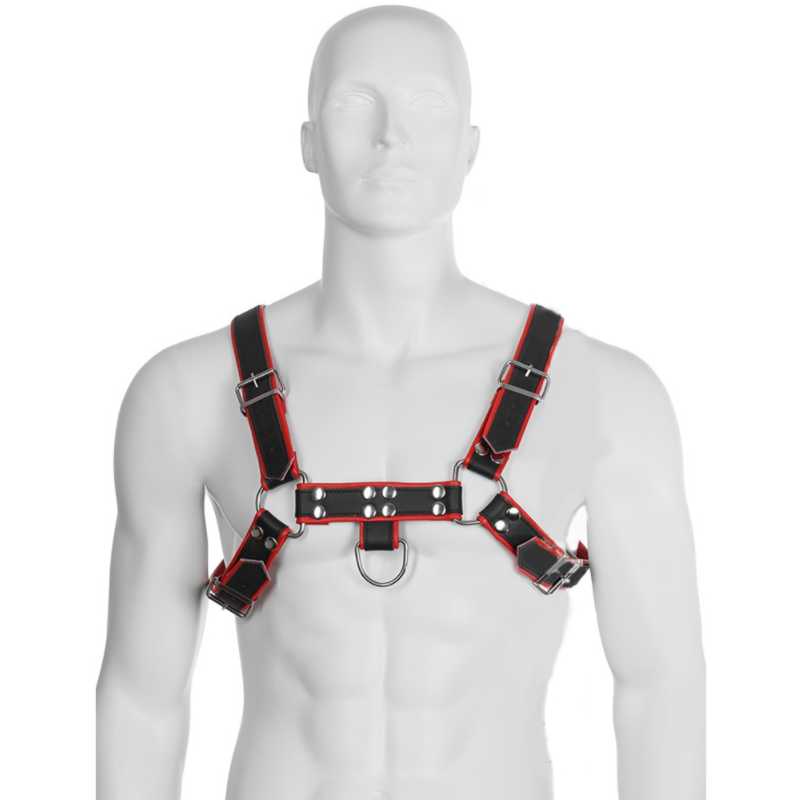 LEATHER BODY - ARNÉS DE CADENA III NEGRO / ROJO