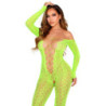 LEG AVENUE - BODY SIN ENTREPIERNA DE ENCAJE DE SERPIENTE EXÓTICA VERDE NEÓN