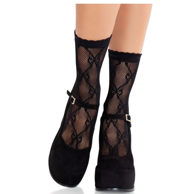 LEG AVENUE - CALCETINES DE ENCAJE NEGRO CON LAZO