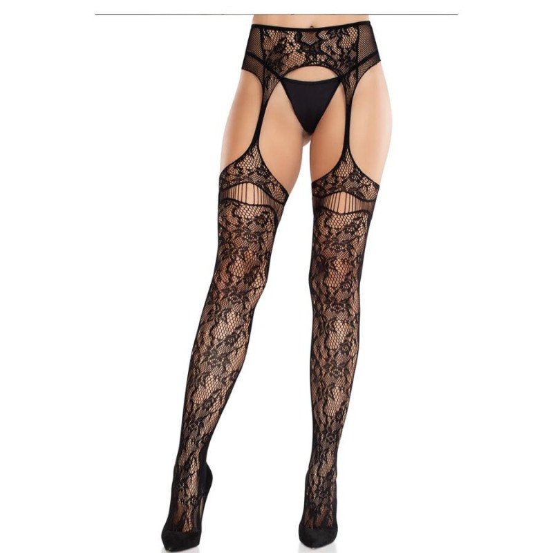 LEG AVENUE - MEDIAS DE ENCAJE CON LIGUEROS NEGROS