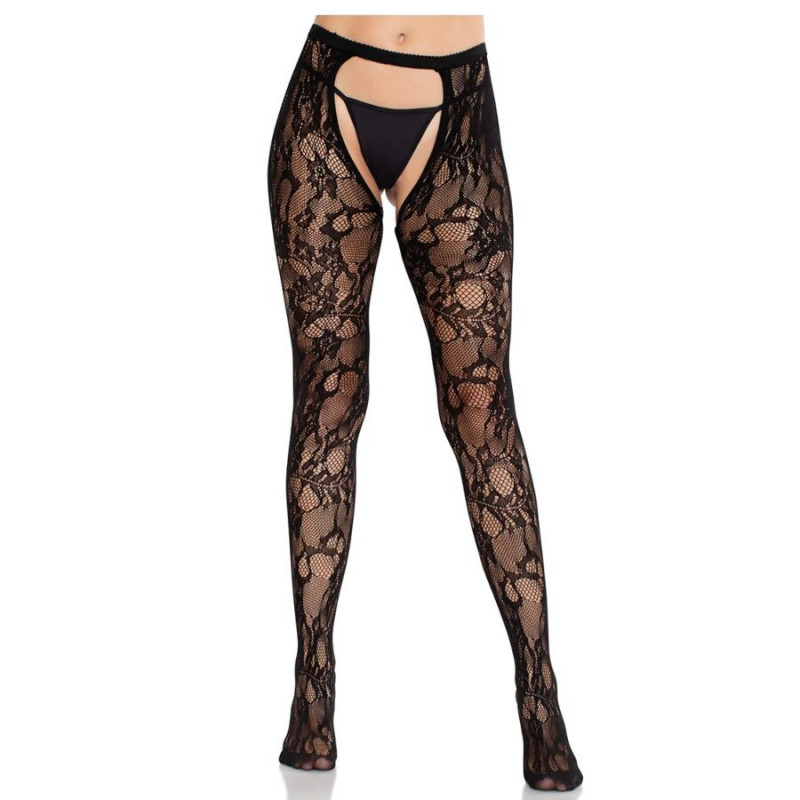 LEG AVENUE - MEDIAS DE ENCAJE ROSA CON ESPALDA DESCALZA NEGRAS