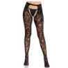 LEG AVENUE - MEDIAS DE ENCAJE ROSA CON ESPALDA DESCALZA NEGRAS