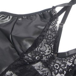 SUBBLIME - 957537 VESTIDO DE PIEL CON ENCAJE FLORAL NEGRO L/XL