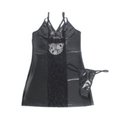 SUBBLIME - 957520 VESTIDO DE PIEL CON ENCAJE FLORAL NEGRO S/M