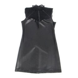 SUBBLIME - 957551 VESTIDO DE CUERO CON CUELLO DE ENCAJE NEGRO L/XL