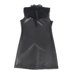 SUBBLIME - 957551 VESTIDO DE CUERO NEGRO CON CUELLO DE ENCAJE L/XL