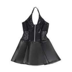SUBBLIME - 957704 VESTIDO DE PIEL NEGRO CON CREMALLERA Y ENCAJE S/M