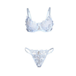 SUBBLIME - 957636 CONJUNTO DE SUJETADOR Y BRAGUITAS BORDADOS CON FLORES AZUL CIELO TALLA L/XL