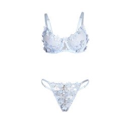 SUBBLIME - 957636 CONJUNTO DE SUJETADOR Y BRAGUITAS BORDADOS CON FLORES AZUL CIELO TALLA L/XL