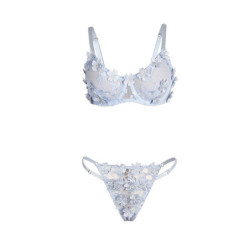 SUBBLIME - 957629 CONJUNTO DE SUJETADOR Y BRAGUITAS BORDADOS CON FLORES AZUL CIELO TALLA S/M