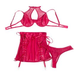 SUBBLIME - 957605 CONJUNTO DE SUJETADOR Y FALDA DE CUERO ROJO TALLA S/M