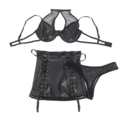 SUBBLIME - 957582 CONJUNTO DE SUJETADOR Y FALDA DE CUERO NEGRO TALLA S/M