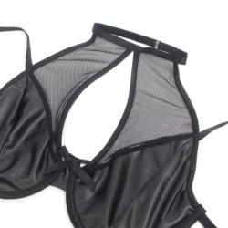SUBBLIME - 957582 CONJUNTO DE SUJETADOR Y FALDA DE CUERO NEGRO TALLA S/M