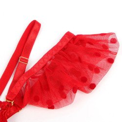 SUBBLIME - 957506 CONJUNTO DE SUJETADOR Y LIGUERO DE ENCAJE ROJO TALLA S/M