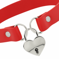 COQUETTE CHIC DESIRE - COLLAR DE PIEL VEGANA ROJA CON ACCESORIO DE CORAZÓN Y LLAVE