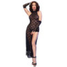 CHILIROSE - CR 4853 VESTIDO DE ENCAJE NEGRO CON GUANTES TALLA S/M