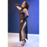CHILIROSE - CR 4853 VESTIDO DE ENCAJE NEGRO CON GUANTES TALLA S/M