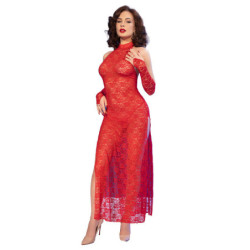 CHILIROSE - CR 4853 VESTIDO DE ENCAJE ROJO CON GUANTES TALLA S/M