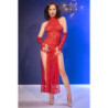CHILIROSE - CR 4853 VESTIDO DE ENCAJE ROJO CON GUANTES TALLA S/M