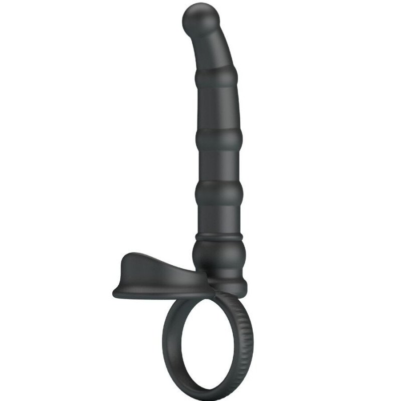 PRETTY LOVE - ANILLO VIBRATORIO PARA PENE TATUM CON TAPÓN, 10 VIBRACIONES, NEGRO