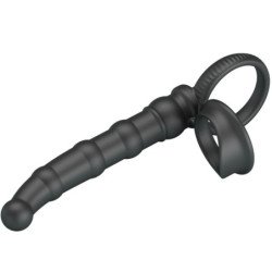 PRETTY LOVE - ANILLO VIBRATORIO PARA PENE TATUM CON TAPÓN, 10 VIBRACIONES, NEGRO