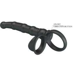 PRETTY LOVE - ANILLO VIBRATORIO PARA PENE TATUM CON TAPÓN, 10 VIBRACIONES, NEGRO