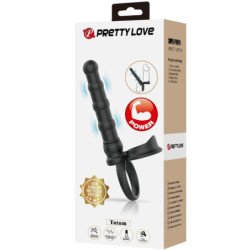 PRETTY LOVE - ANILLO VIBRATORIO PARA PENE TATUM CON TAPÓN, 10 VIBRACIONES, NEGRO