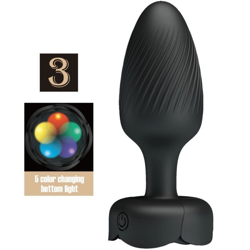 PRETTY LOVE - Tapón anal OSBORN con luz LED, negro, 9,8 cm