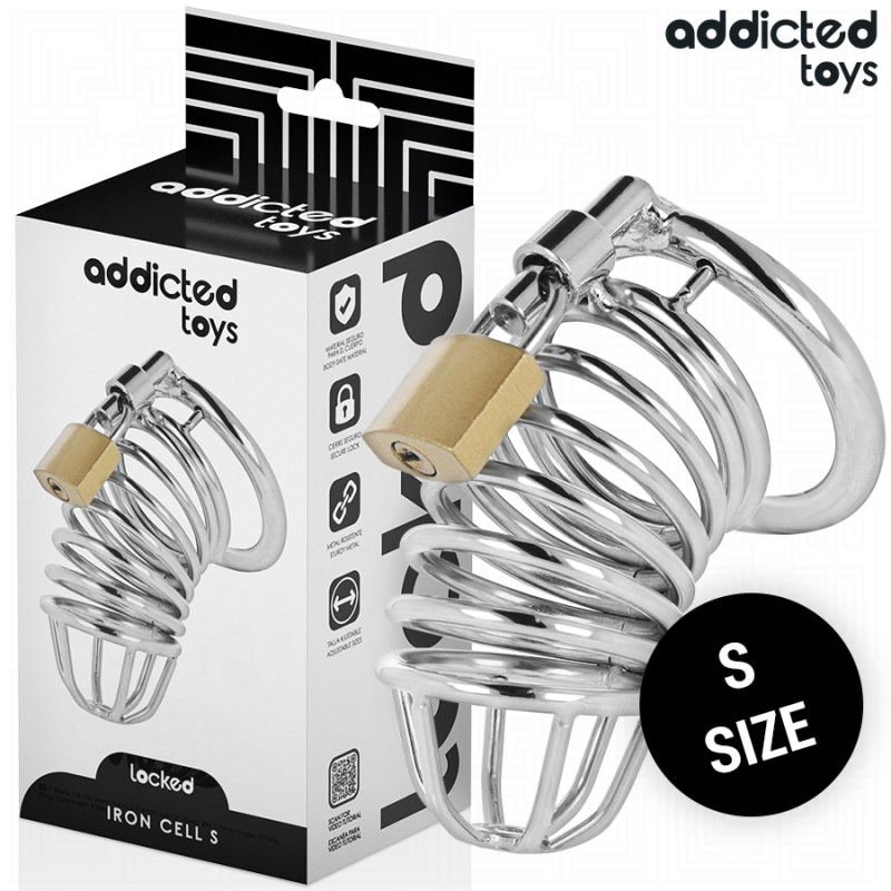 JUGUETES PARA ADICTOS BLOQUEADOS - JAULA DE METAL PARA PENE DE CELDA DE HIERRO 4 CM TAMAÑO S