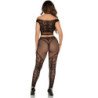LEG AVENUE - TOP CORTO Y LEGGING DE RED CON HOMBROS AL DESCUBIERTO NEGRO