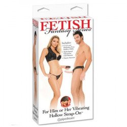 SERIE FETISH FANTASY - ARNÉS VIBRADOR HUECO PARA ÉL Y ELLA NATURAL 14CM
