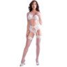 CHILIROSE - CR 4862 CONJUNTO DE SUJETADOR, LIGUERO, TANGA Y MEDIAS DE ENCAJE BLANCAS S