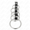 KINK - 5 ANILLOS METÁLICOS PARA PENE DE 3,2 CM A 5 CM CONECTADOS POR CUERO