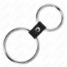 KINK - ANILLO DOBLE DE METAL PARA PENE DE 3,7 CM A 5 CM CONECTADO POR CORREA DE CUERO MODELO 1