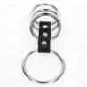 KINK - 4 ANILLOS METÁLICOS PARA PENE DE 3,7 CM A 5 CM CONECTADOS POR CUERO