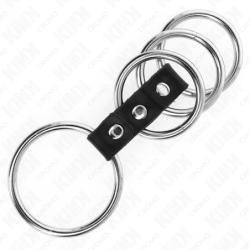 KINK - 4 ANILLOS METÁLICOS PARA PENE DE 3,7 CM A 5 CM CONECTADOS POR CUERO