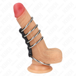 KINK - 5 ANILLOS PARA PENE DE 3,7 CM A 5 CM DE METAL CONECTADOS POR CUERO