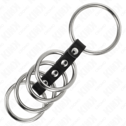 KINK - 5 ANILLOS PARA PENE DE 3,7 CM A 5 CM DE METAL CONECTADOS POR CUERO