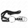 KINK - 4 ANILLOS METÁLICOS CONECTADOS PARA PENE DE 3,8 CM A 5 CM CON CINTURÓN DE CUERO DE 112 CM