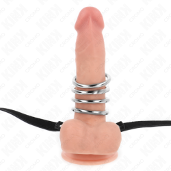 KINK - 5 ANILLOS PARA PENE DE 3,8 CM A 5 CM DE METAL CON CINTURÓN DE CUERO DE 112 CM
