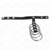 KINK - 4 ANILLOS METÁLICOS PARA PENE DE 3,8 CM CONECTADOS CON UNA CORREA DE CUERO DE 22 X 1,5 CM Y CIERRE A PRESIÓN