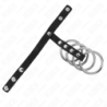 KINK - 4 ANILLOS METÁLICOS PARA PENE DE 3,8 CM CONECTADOS CON UNA CORREA DE CUERO DE 22 X 1,5 CM Y CIERRE A PRESIÓN