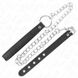 KINK - ANILLO DE PENE DE CUERO DE 21,5 X 2 CM CON CADENA METÁLICA DE 60 CM Y CORREA DE CUERO