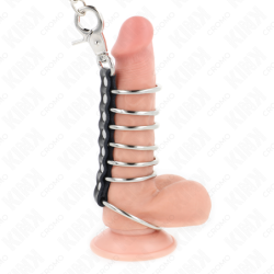 KINK - 7 ANILLOS METÁLICOS PARA PENE DE 3,8 CM A 5 CM CONECTADOS CON CADENA DE CUERO Y METAL DE 100 CM