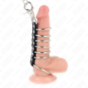 KINK - 7 ANILLOS METÁLICOS PARA PENE DE 3,8 CM A 5 CM CONECTADOS CON CADENA DE CUERO Y METAL DE 100 CM